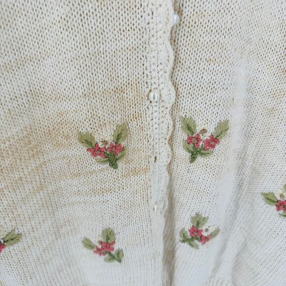 Vintage Private Party Ramie Cotton Floral 3D Knit Cardigan Sweater L Grannycore - Picture 7 of 10